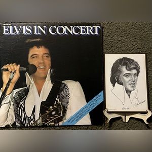 ELVIS Presley in concert 2 records and plaque w/stand